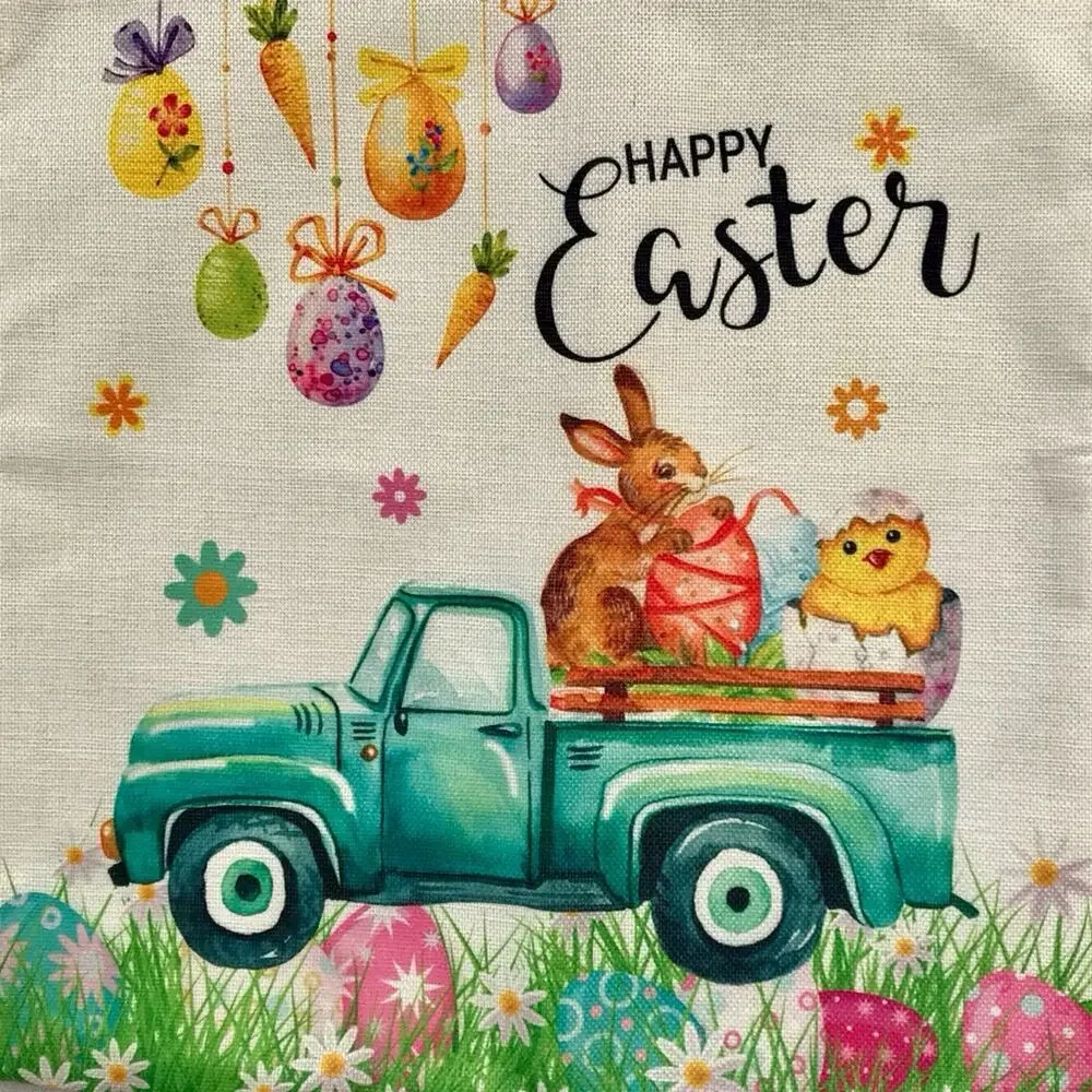 Easter Bunny & Chicks NWT 4 Decorative Pillow Cases Spring Farmhouse Floral Deco